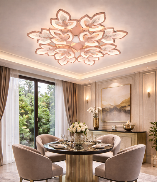 HDC 12 Lights Luxury Rose Gold Floral LED Ceiling Chandelier Light for Living Room & Bedroom