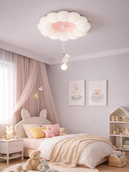 HDC Cloud Teddy Kids Soft Pink & White Chandelier Ceiling Light for Bedroom & Nursery