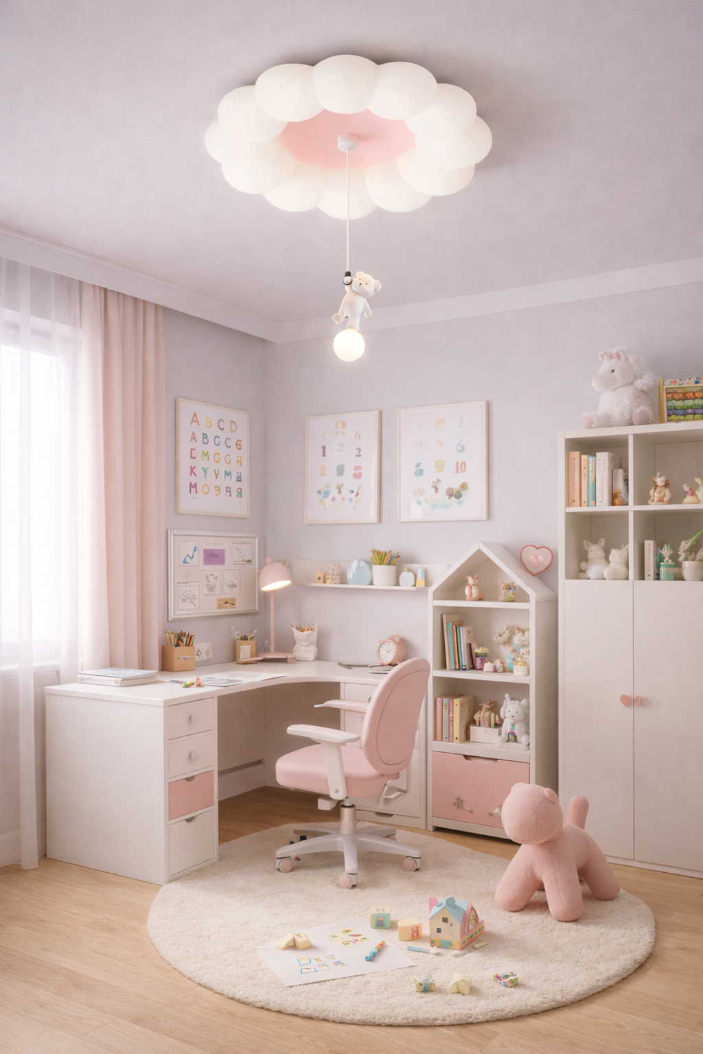 HDC Cloud Teddy Kids Soft Pink & White Chandelier Ceiling Light for Bedroom & Nursery