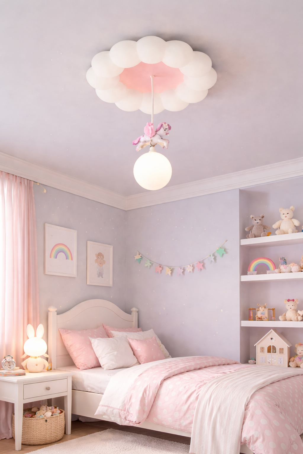 HDC Cloud Unicorn Soft Pink & White Chandelier Ceiling Light for Bedroom & Nursery