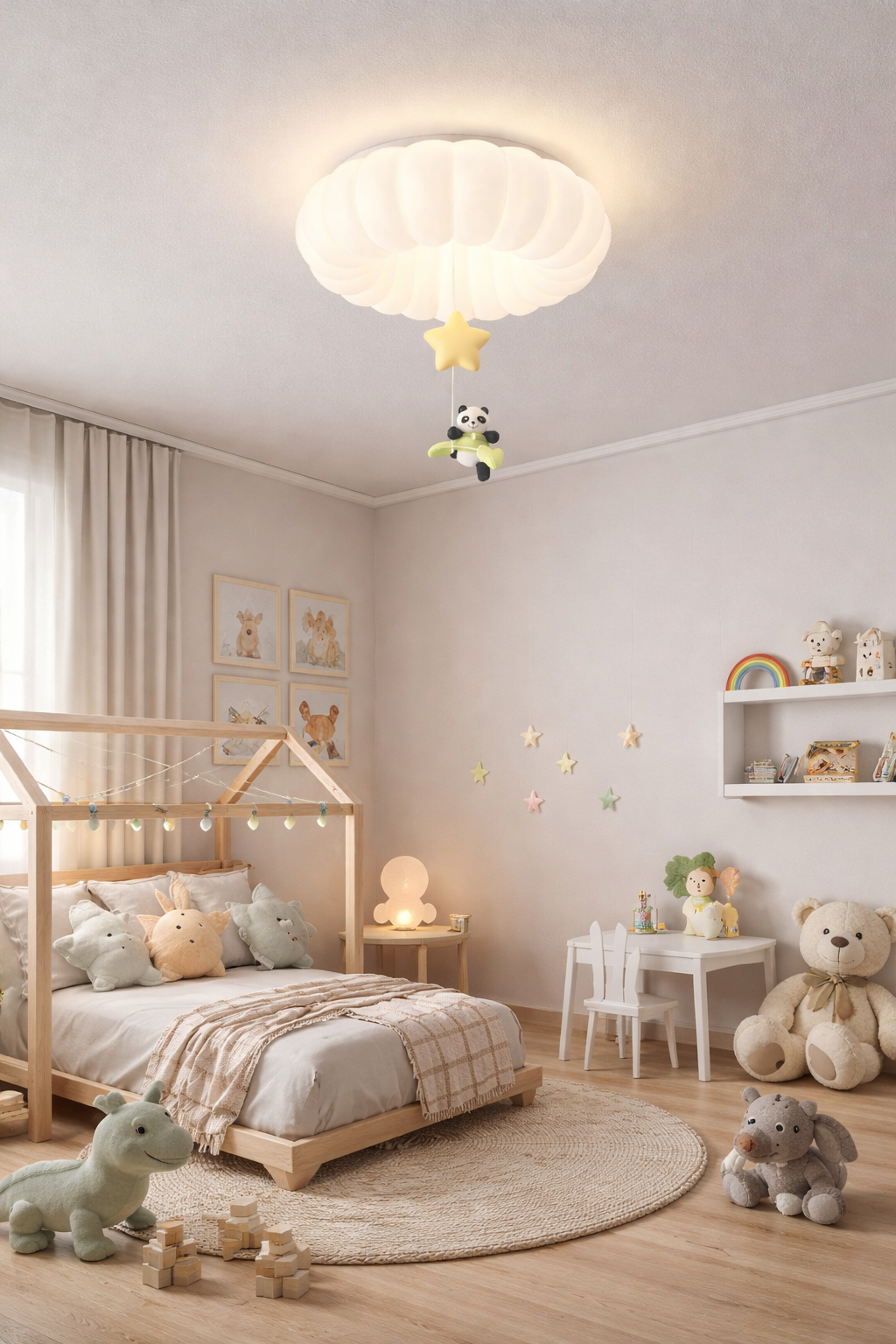HDC Kids Cloud Panda Star Hanging Pendant Light for Bedroom & Playroom