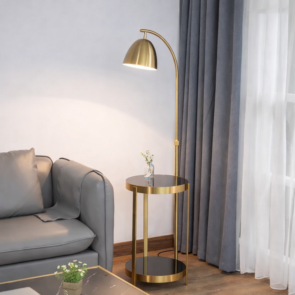 HDC Luxury Gold Floor Lamp with Side Table & Wireless Charging For Living Room
