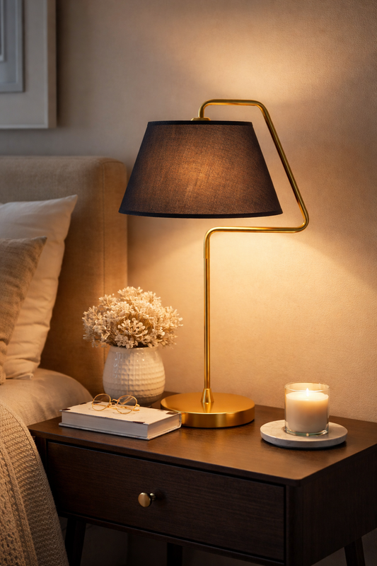 HDC Luxury Gold Designer Table Lamp with Black Fabric Shade For Living Room, Bedroom