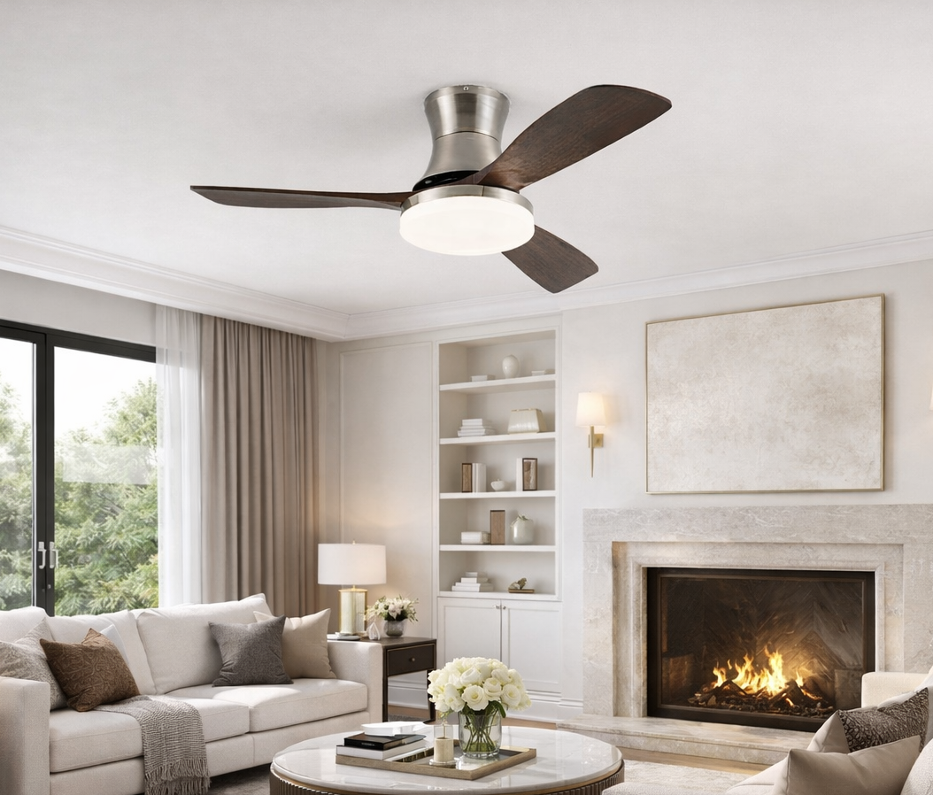 HDC 42 Inch Modern Wooden Blade Ceiling Fan with Integrated LED Light