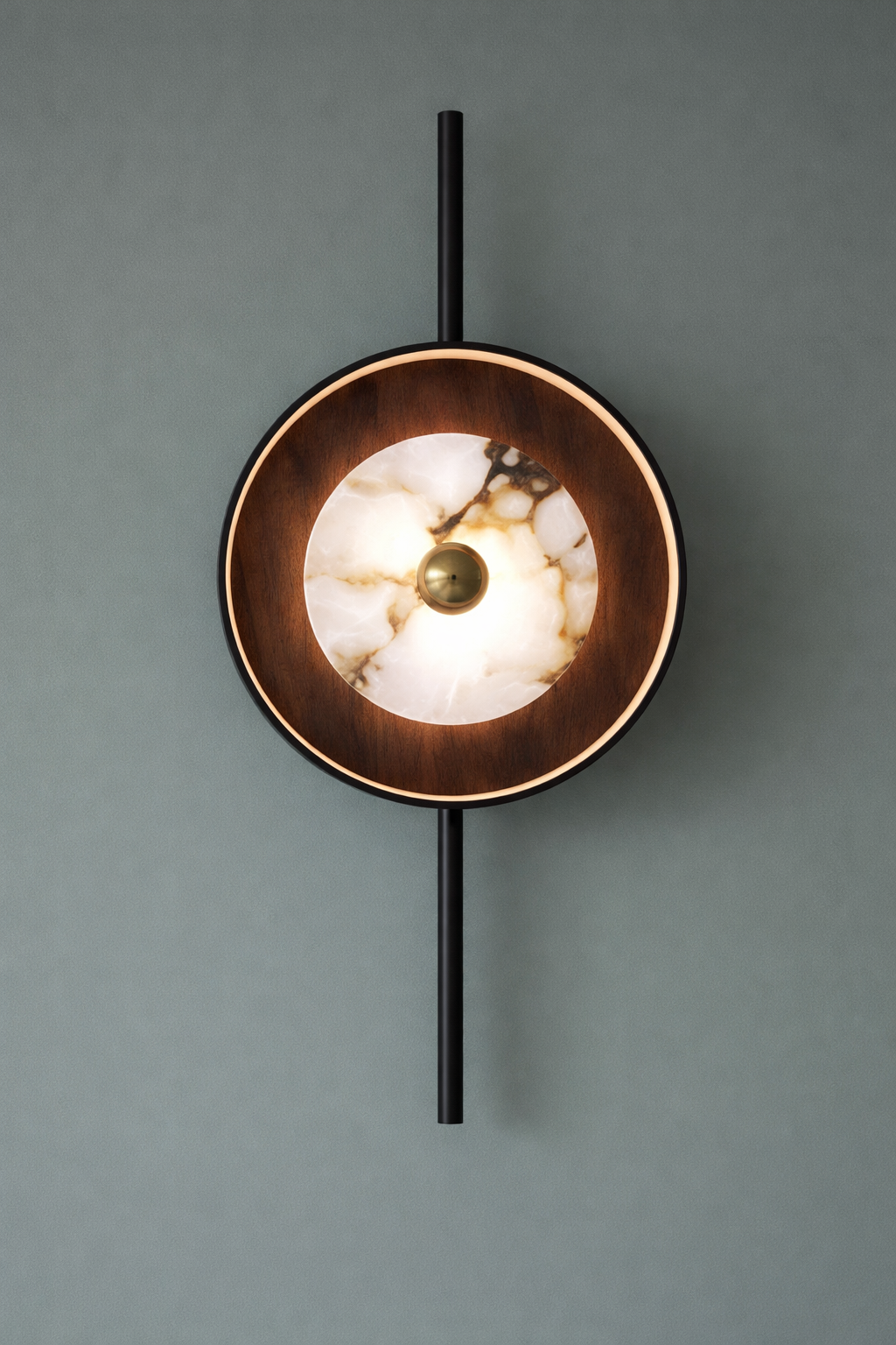 HDC Luxury Black & Wood Round Designer Wall Light for Living Room, Bedroom