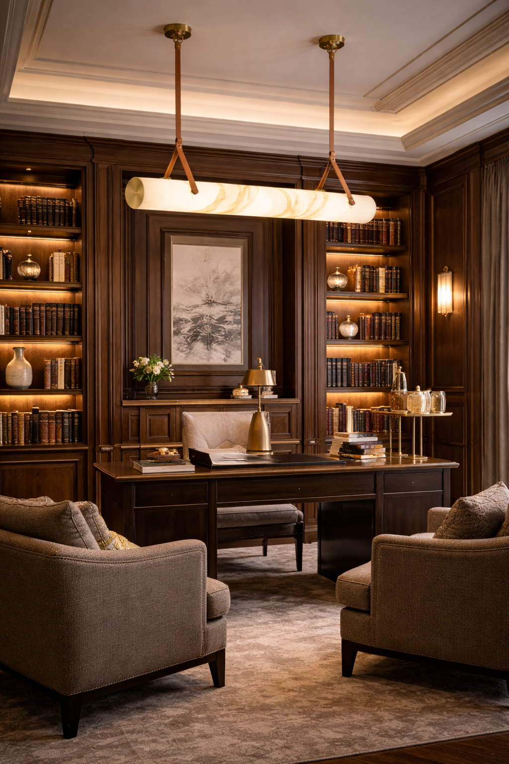 HDC 1000mm Gold Finish Luxury Marble Finish Tube Chandelier Light with Leather Strap