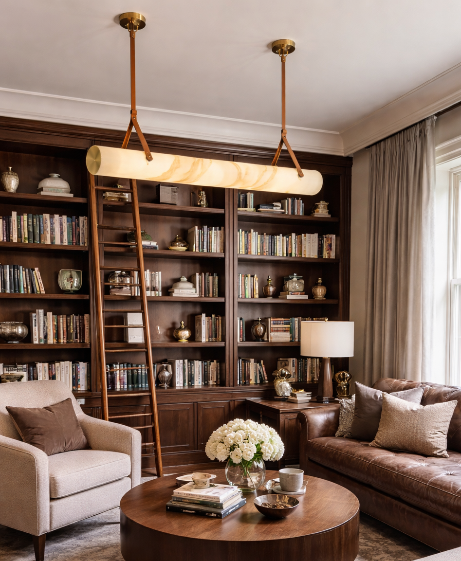 HDC 1000mm Gold Finish Luxury Marble Finish Tube Chandelier Light with Leather Strap