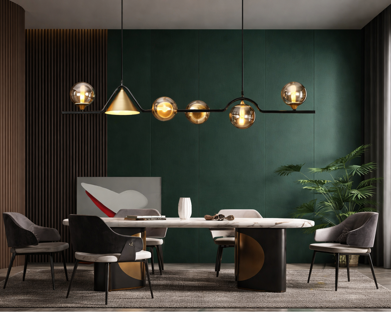 HDC 6 Lights Amber Glass Linear Designer Chandelier for Living Room, Dining