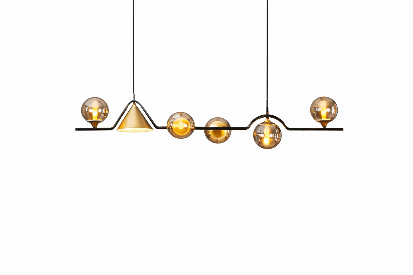 HDC 6 Lights Amber Glass Linear Designer Chandelier for Living Room, Dining