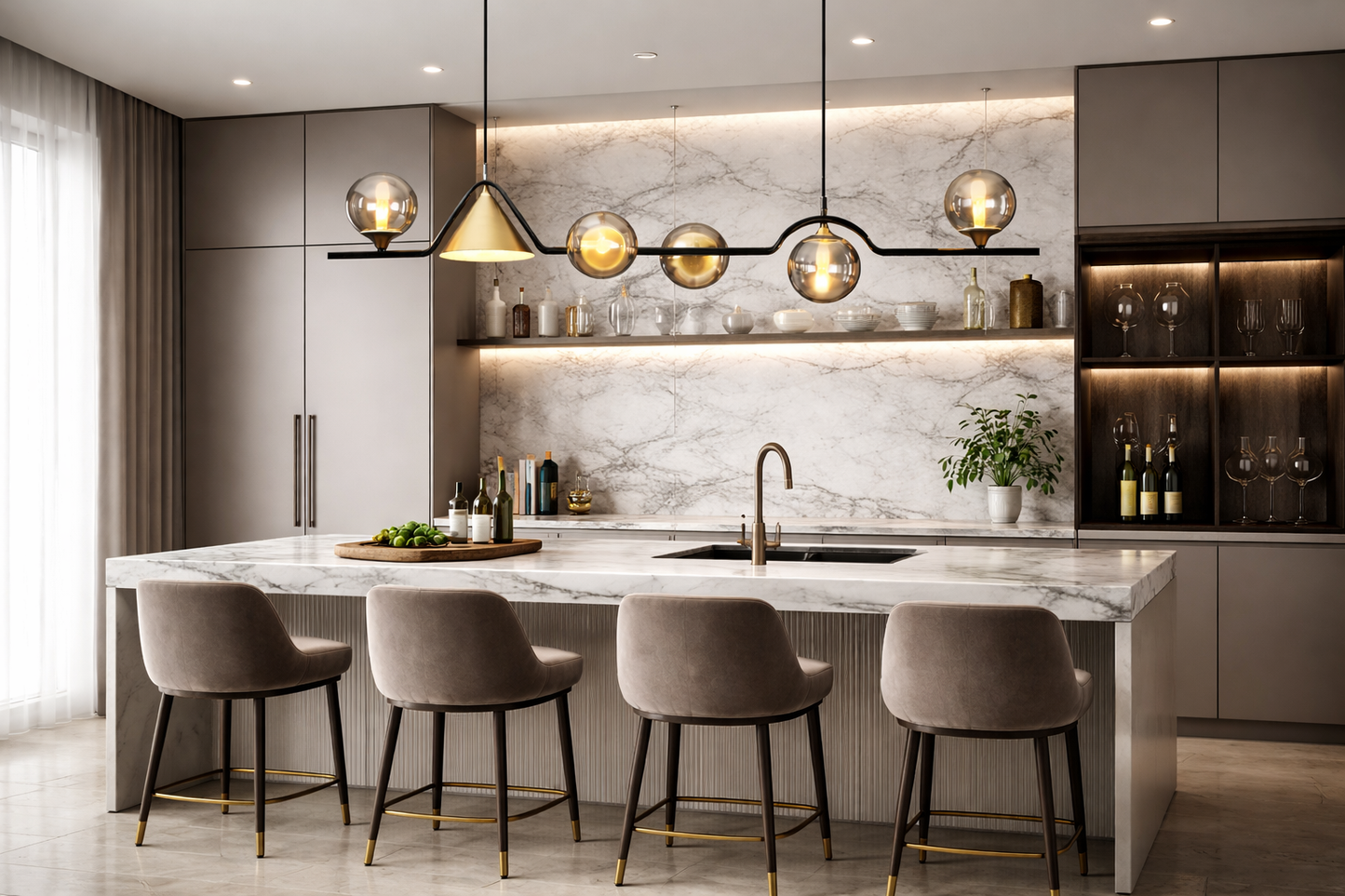 HDC 6 Lights Amber Glass Linear Designer Chandelier for Living Room, Dining