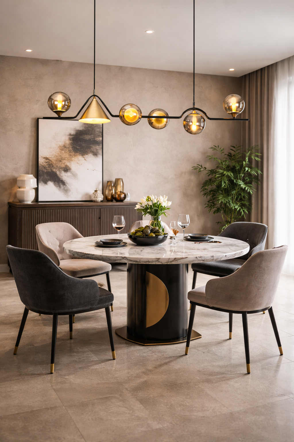 HDC 6 Lights Amber Glass Linear Designer Chandelier for Living Room, Dining