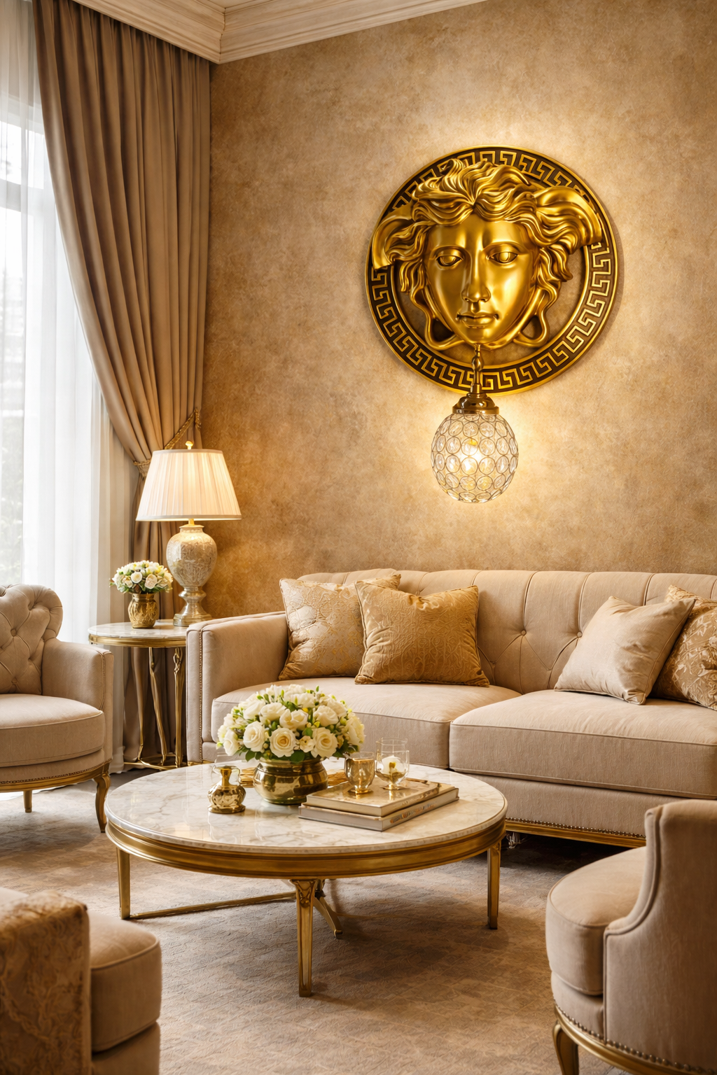 HDC Luxury Golden Medusa Designer Wall Light for Living Room, Bedroom