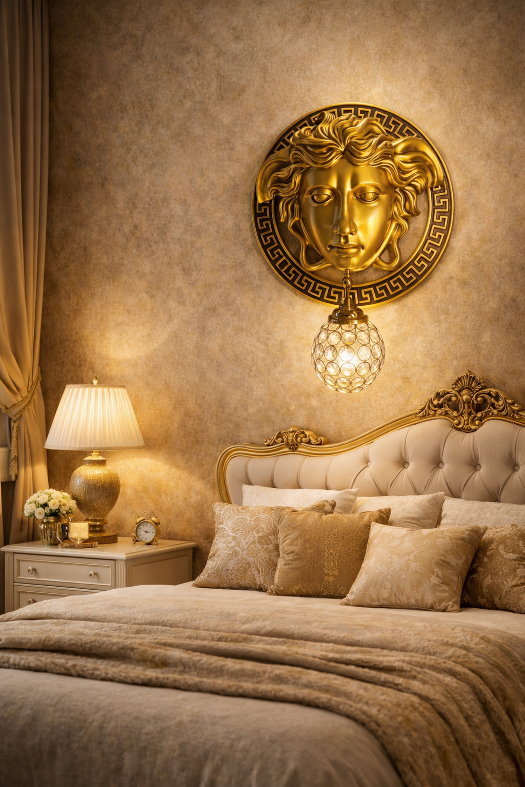 HDC Luxury Golden Medusa Designer Wall Light for Living Room, Bedroom