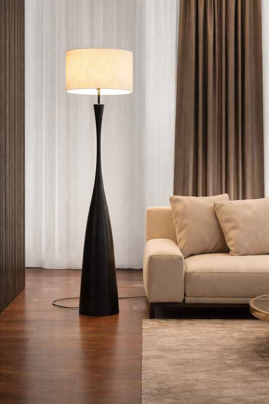 HDC Luxury Modern Black Floor Lamp with Fabric Shade