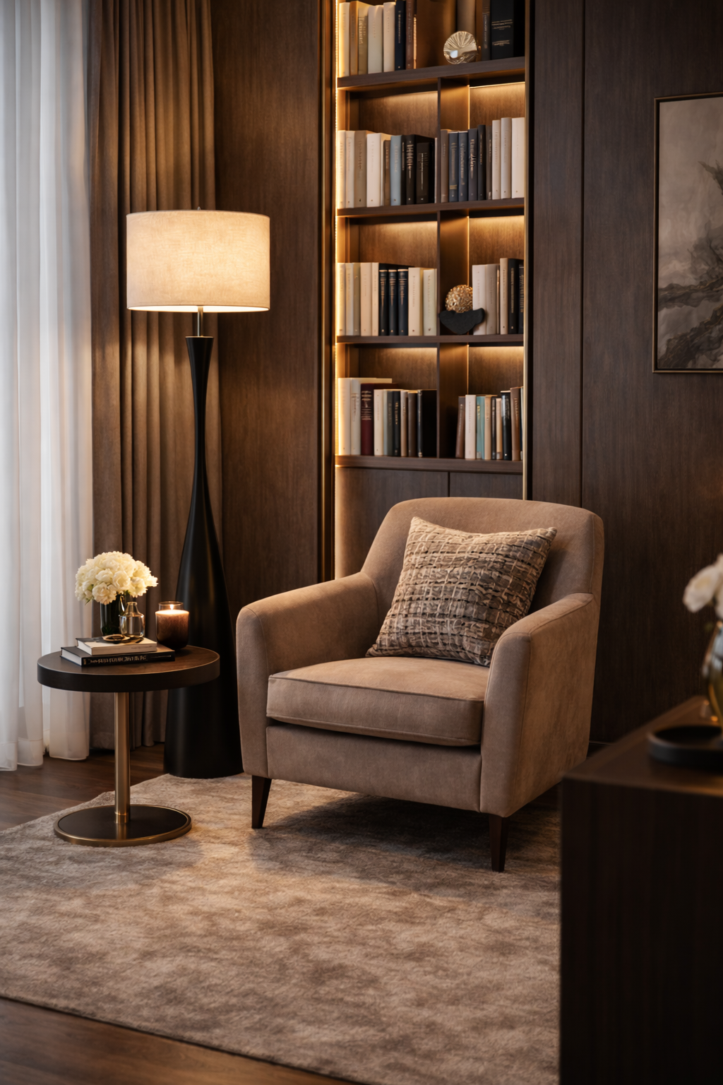 HDC Luxury Modern Black Floor Lamp with Fabric Shade
