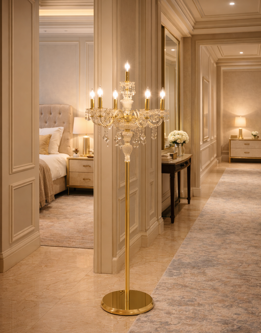 HDC 6 Lights Luxury Gold Crystal Floor Lamp for Living Room & Bedroom
