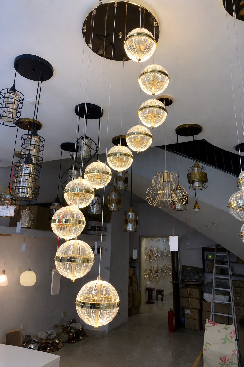 HDC 10 Lights Premium Acrylic Ball Double Height Chandelier for Staircase & Living Area