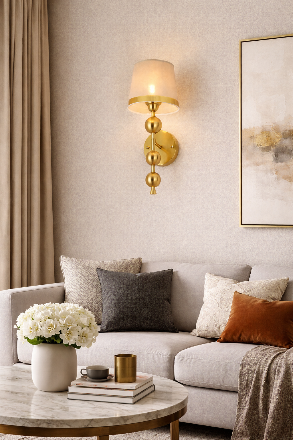 HDC Luxury Gold Wall Light with Fabric Shade for Bedroom & Living Room