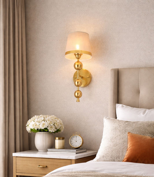 HDC Luxury Gold Wall Light with Fabric Shade for Bedroom & Living Room