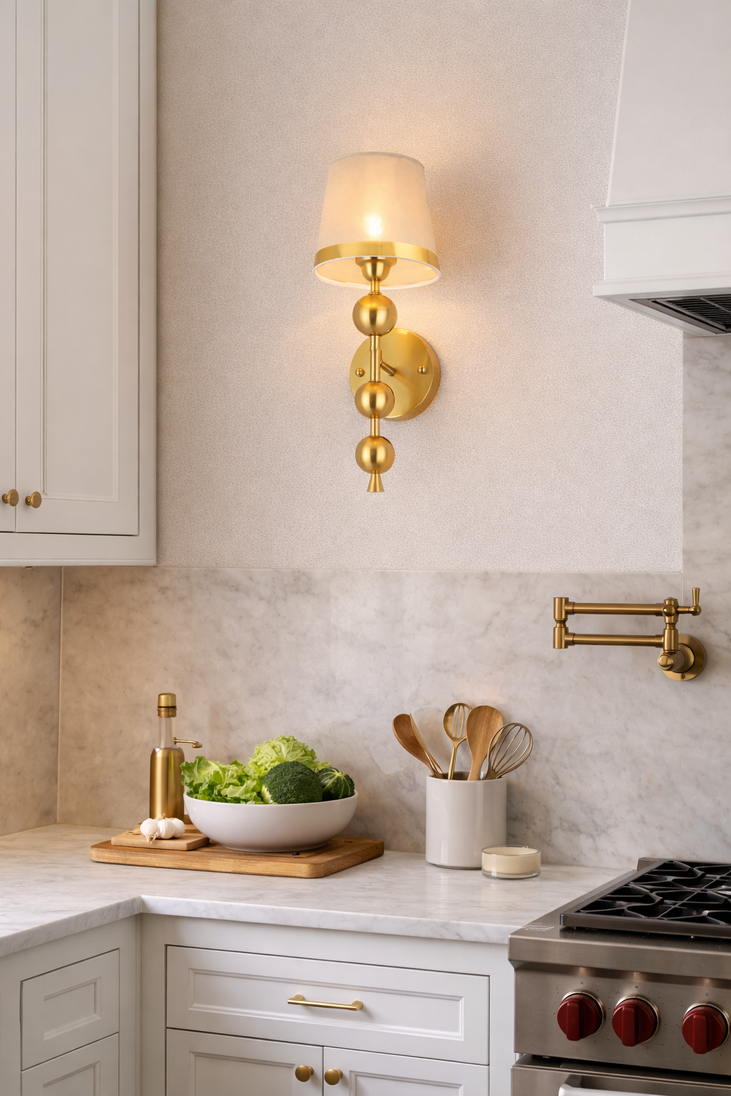 HDC Luxury Gold Wall Light with Fabric Shade for Bedroom & Living Room