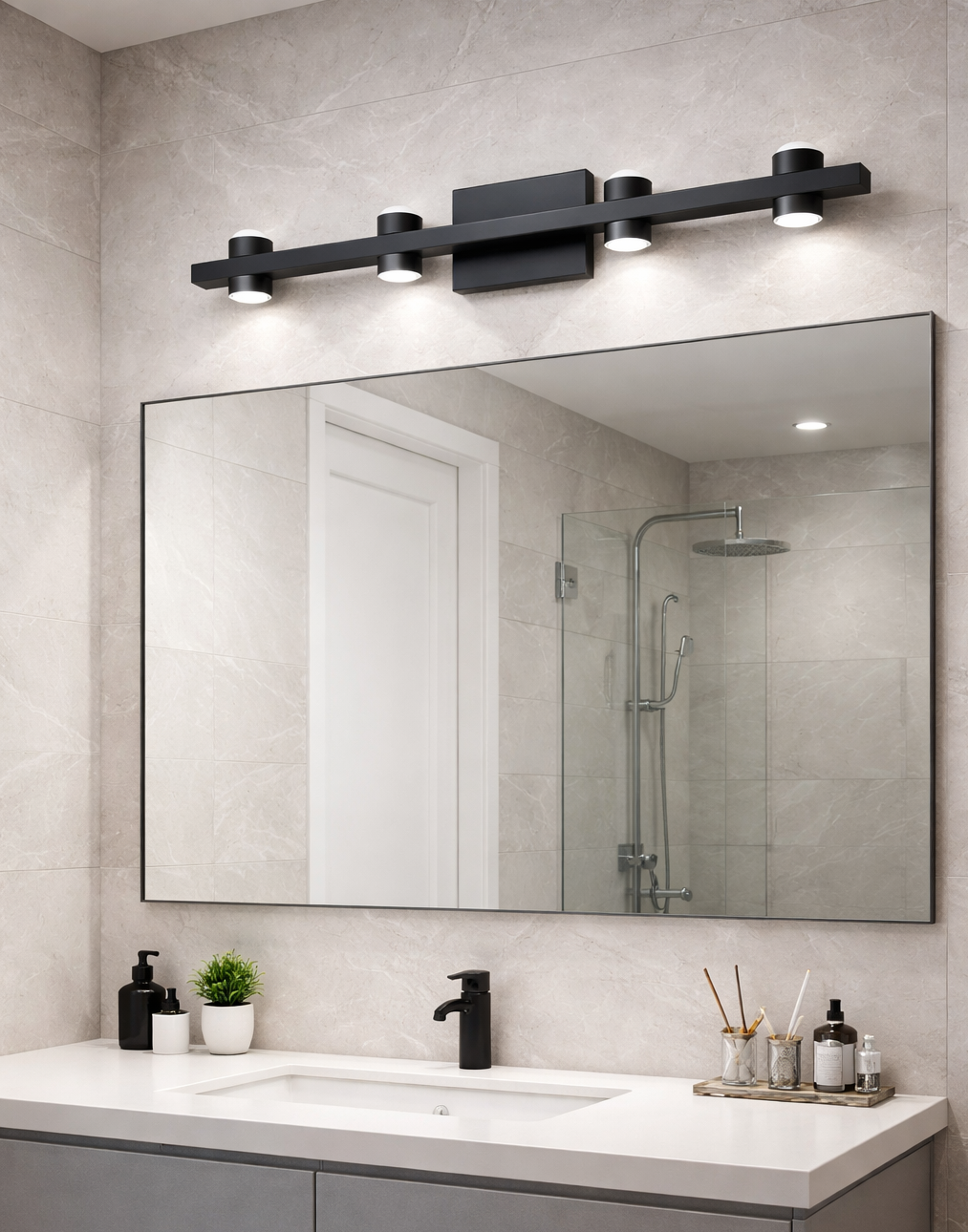 HDC Luxury Black LED Mirror Wall Light for Bathroom & Dressing Area