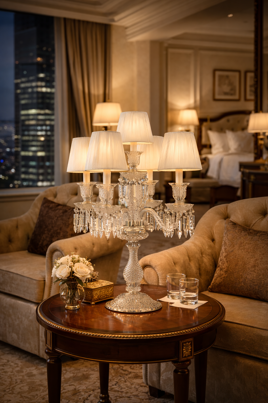 HDC Luxury Acrylic Body Table Lamp with Fabric Shades – Premium Designer Lighting for Living & Bedroom