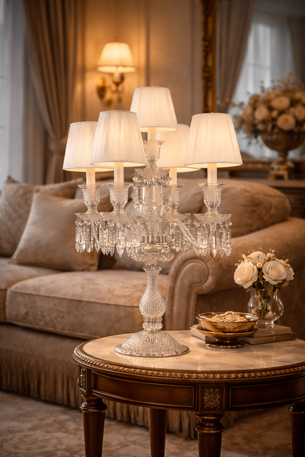 HDC Luxury Acrylic Body Table Lamp with Fabric Shades – Premium Designer Lighting for Living & Bedroom