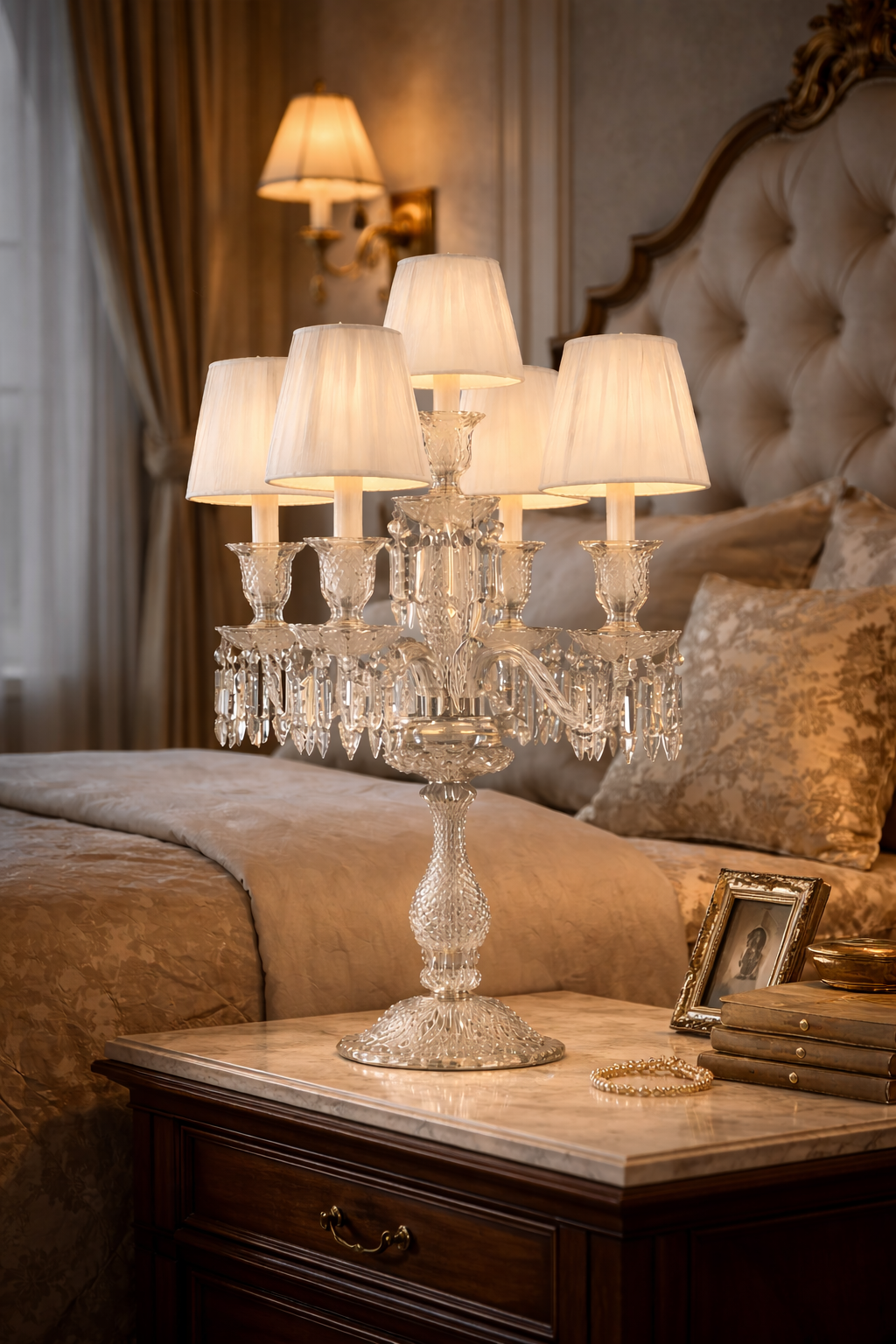 HDC Luxury Acrylic Body Table Lamp with Fabric Shades – Premium Designer Lighting for Living & Bedroom