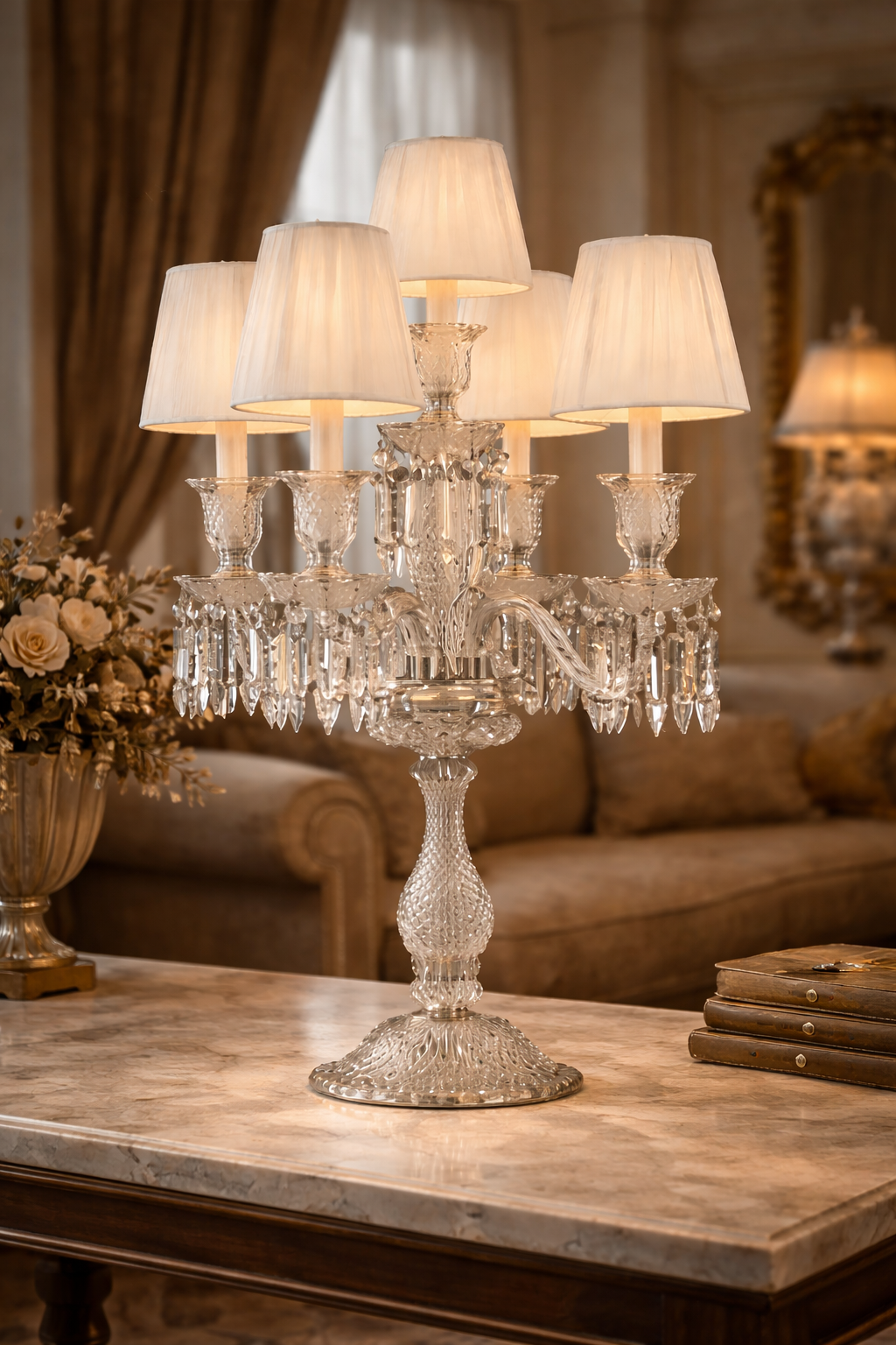 HDC Luxury Acrylic Body Table Lamp with Fabric Shades – Premium Designer Lighting for Living & Bedroom