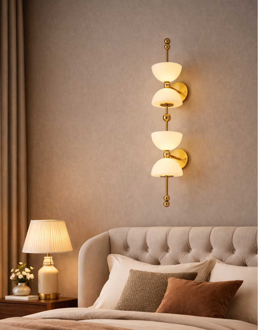 HDC Luxury Gold Finish Designer LED Wall Light with Frosted Glass Shades