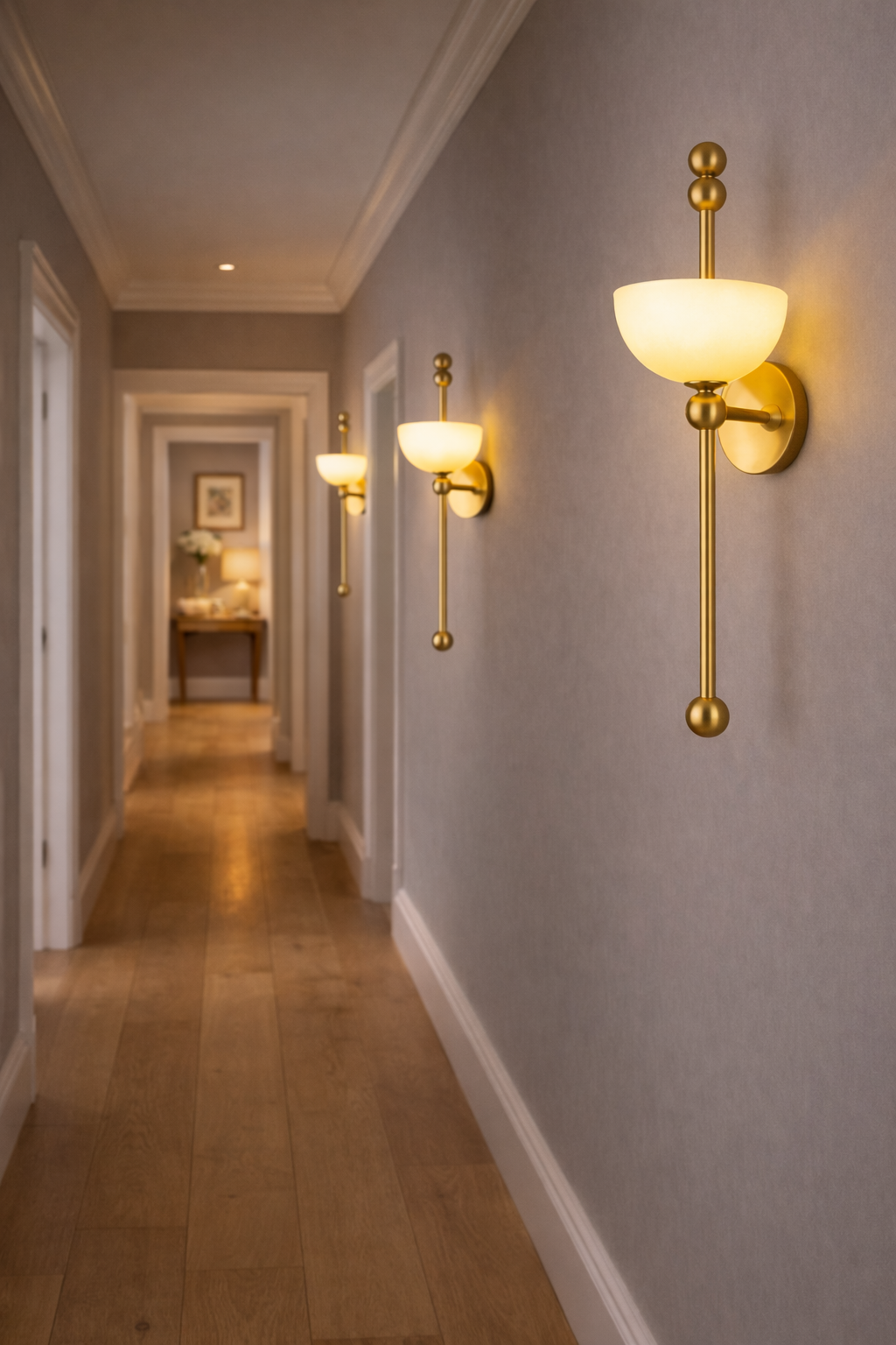 HDC Luxury Gold Finish Designer LED Wall Light with Frosted Glass Shades