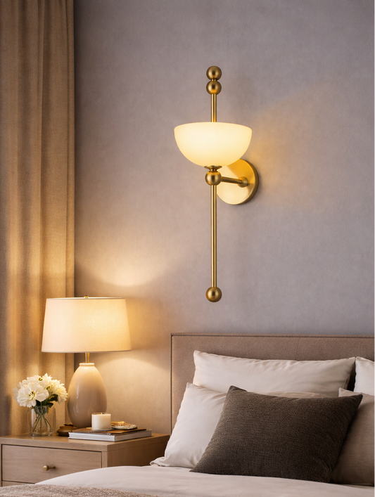 HDC Luxury Gold Finish Designer LED Wall Light with Frosted Glass Shades