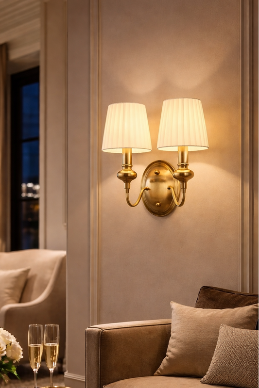 HDC Luxury Dual Shade Wall Light in Antique Gold Finish for Living Room