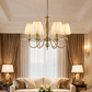 HDC Luxury Gold Finish Chandelier with Fabric Shades for Living & Dining Spaces