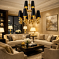 HDC 12 Lights Luxury Multi-Arm Black & Gold Chandelier with Black Fabric Shades for Living & Dining Spaces