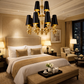HDC 12 Lights Luxury Multi-Arm Black & Gold Chandelier with Black Fabric Shades for Living & Dining Spaces