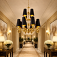 HDC 12 Lights Luxury Multi-Arm Black & Gold Chandelier with Black Fabric Shades for Living & Dining Spaces