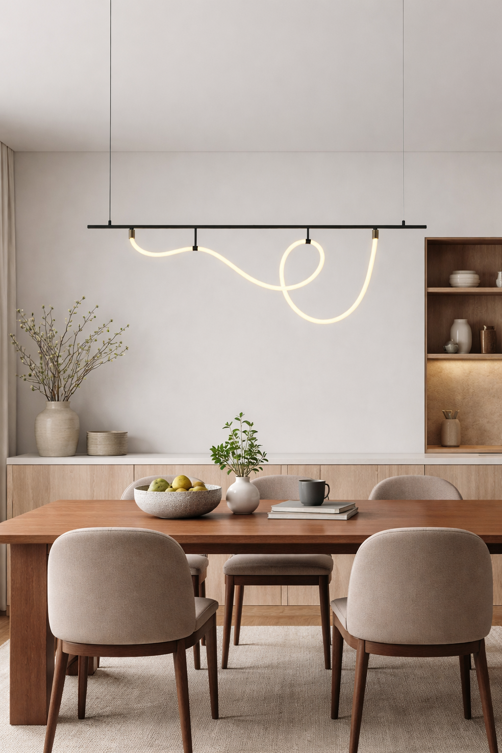 HDC Modern Black Wave Linear LED Chandelier Light for Office Table, Dining