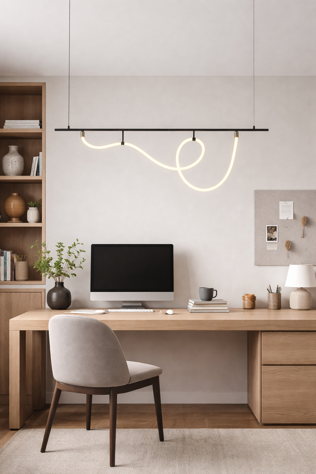 HDC Modern Black Wave Linear LED Chandelier Light for Office Table, Dining
