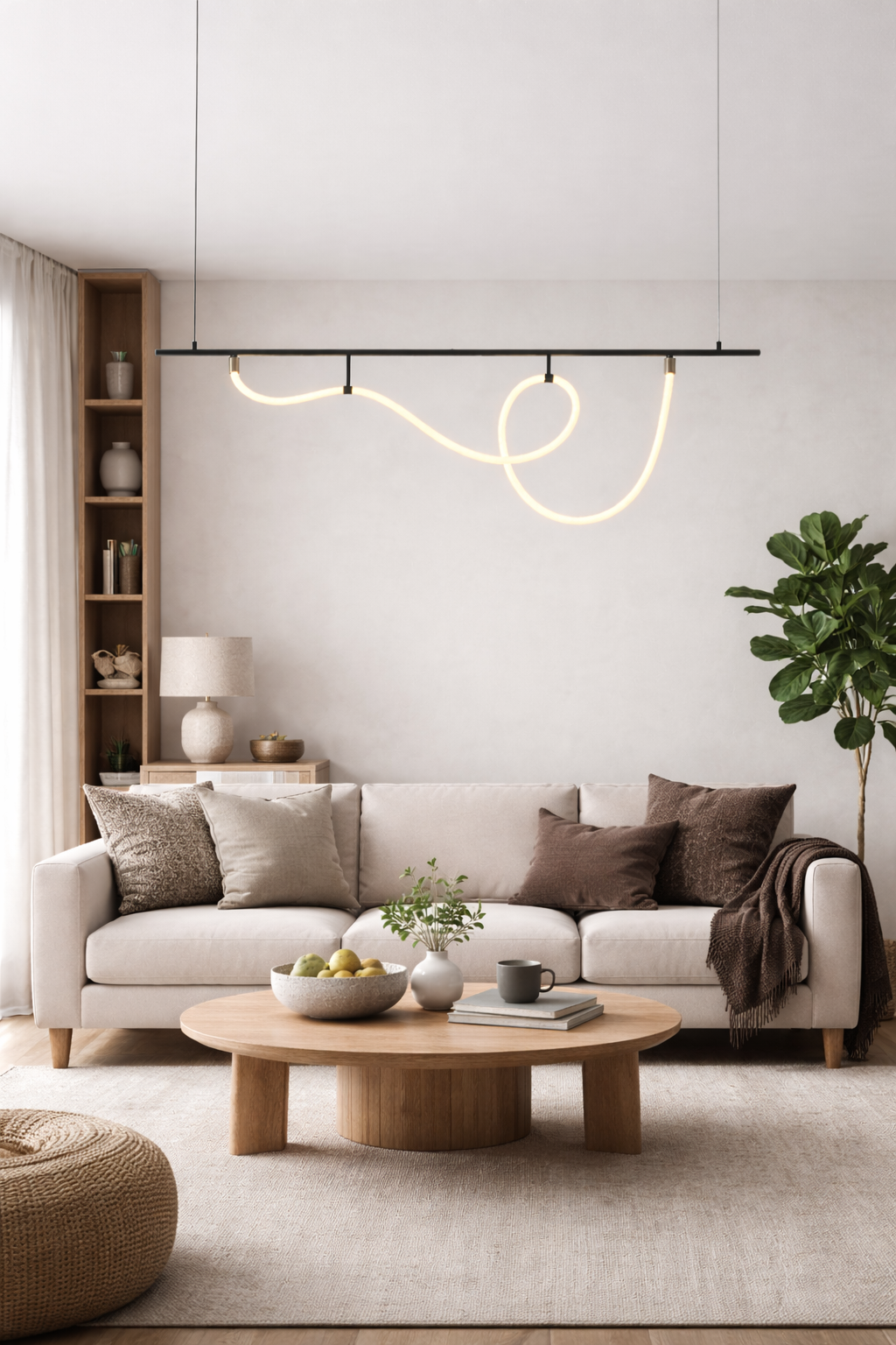 HDC Modern Black Wave Linear LED Chandelier Light for Office Table, Dining