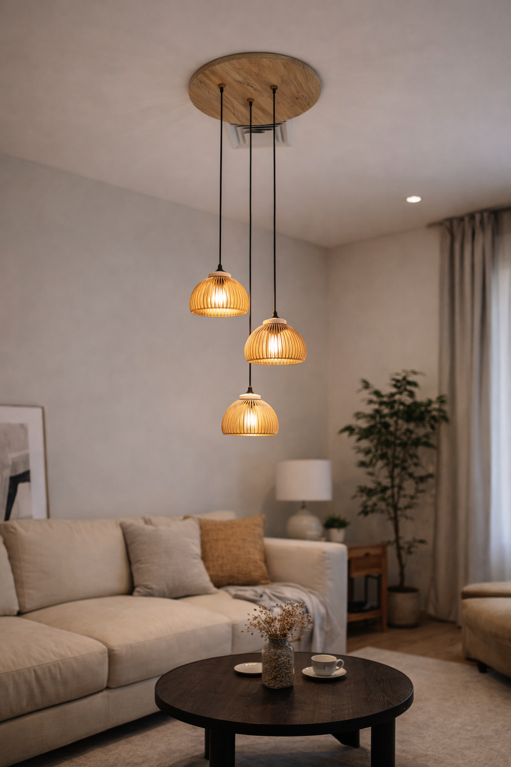 HDC Luxury Handwoven Cane Pendant Ceiling Light for Dining, Living & Café Spaces