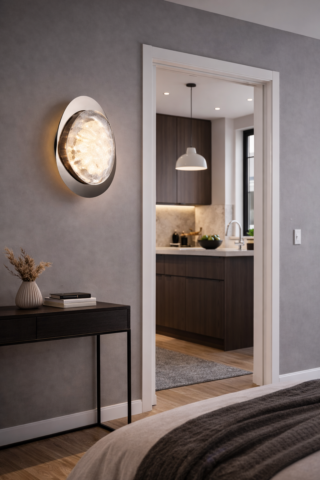 HDC Luxury Modern Oval Pearl Black LED Wall Light with Textured Resin Diffuser for Living Room, Bedroom & Hallway