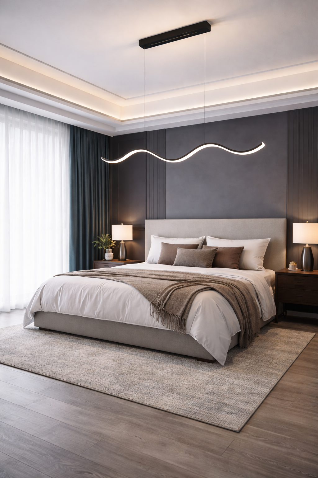 HDC Modern Wavy LED Linear Chandelier Light for Dining Room, Living Room & Kitchen