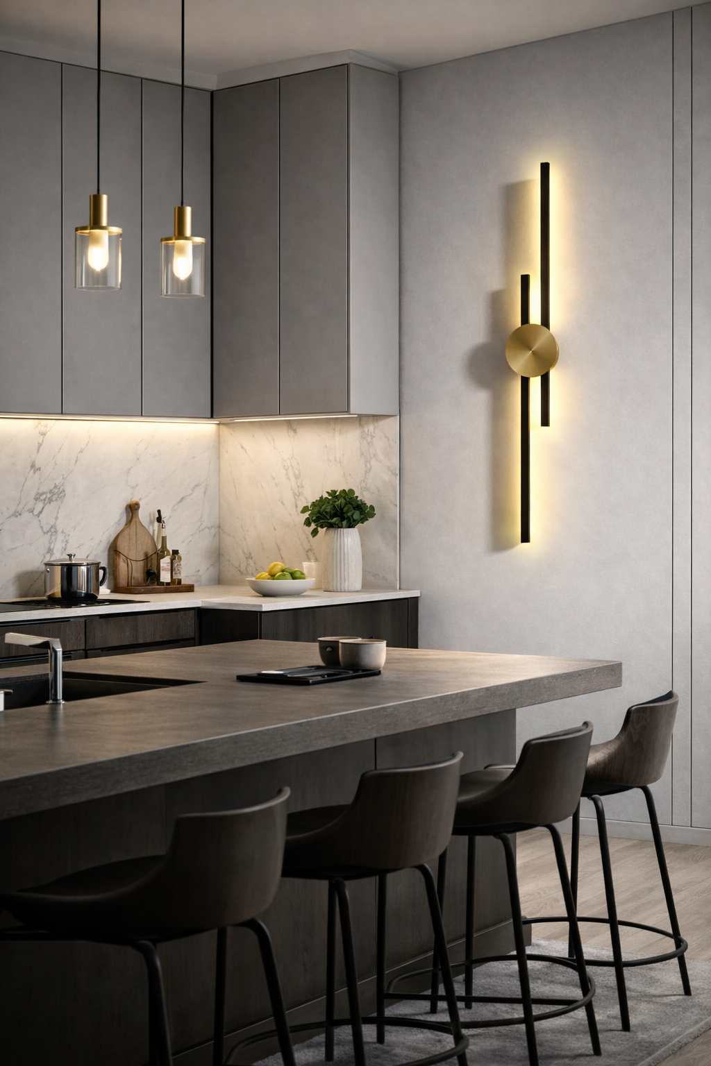 HDC Modern Gold & Black Vertical Strip LED Wall Light for Living Room, Bedroom & Office