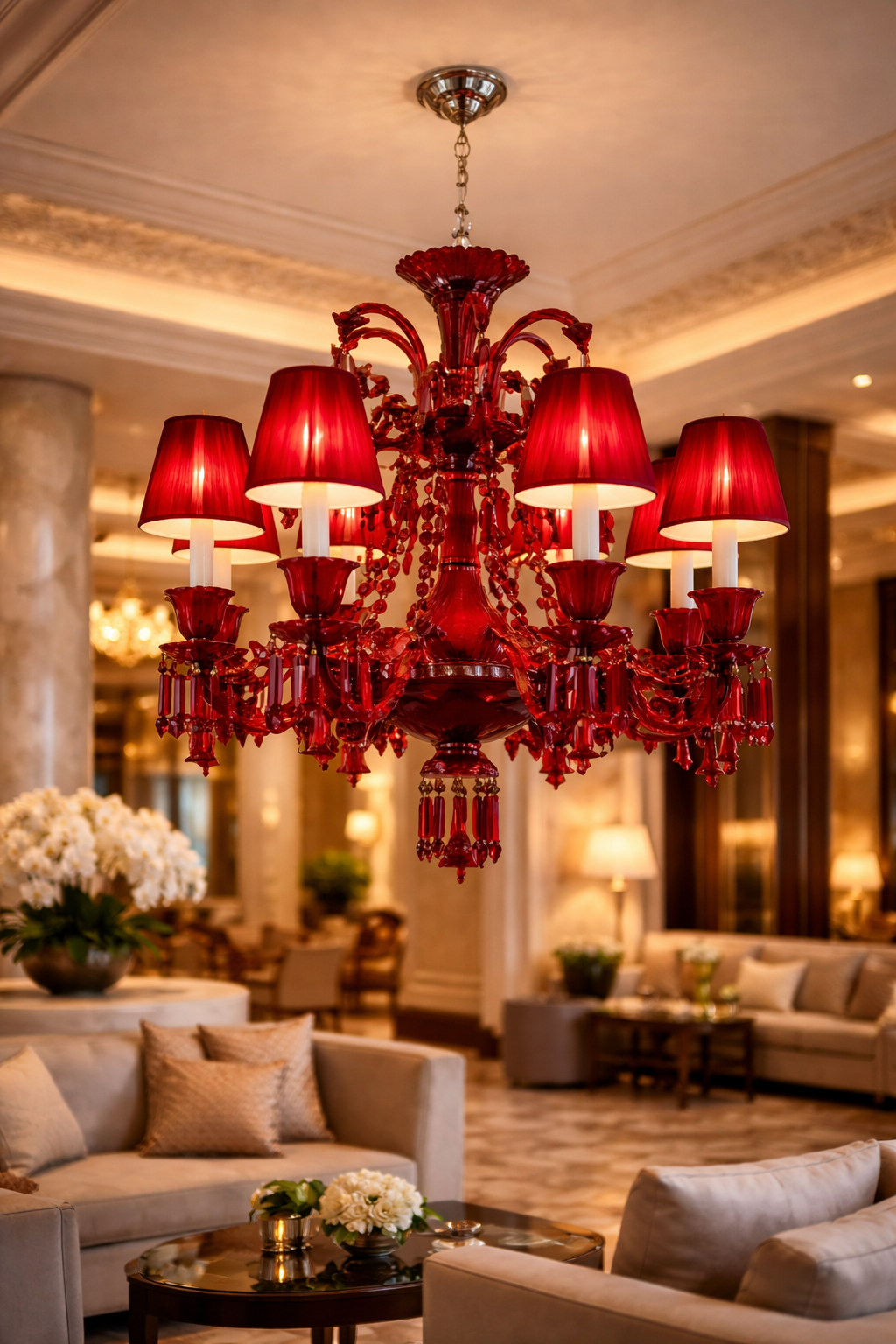 Hdc Luxury Red Crystal Glass Classic Italian Chandelier Ceiling Light for Living Room, Bedroom & Dining Area