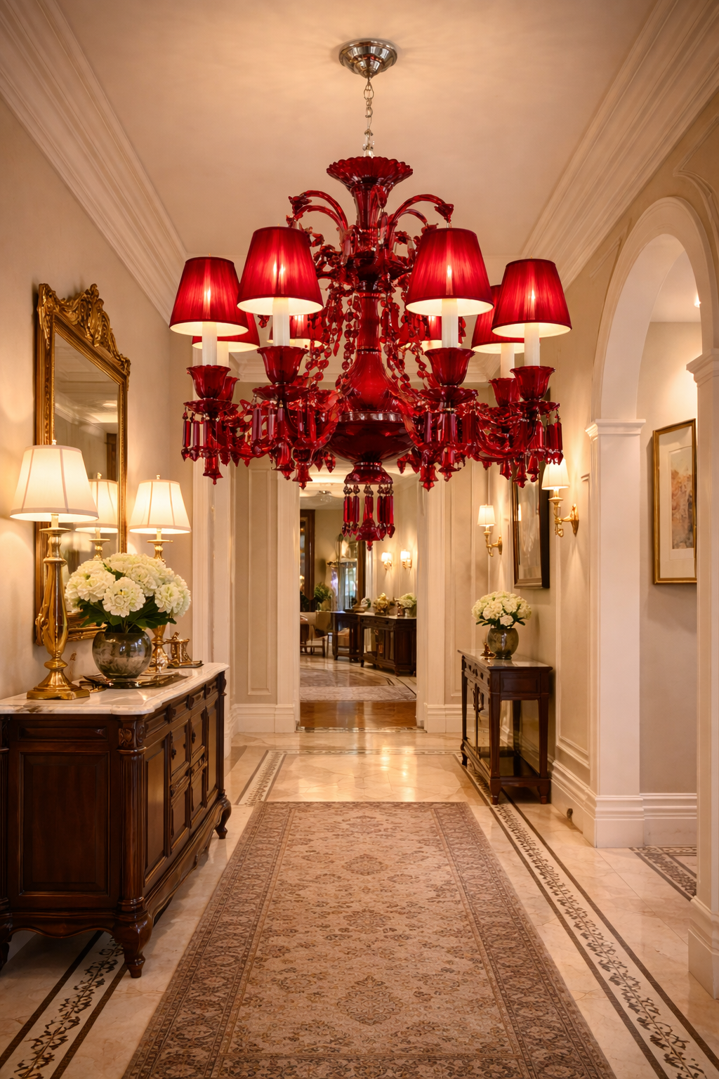 Hdc Luxury Red Crystal Glass Classic Italian Chandelier Ceiling Light for Living Room, Bedroom & Dining Area