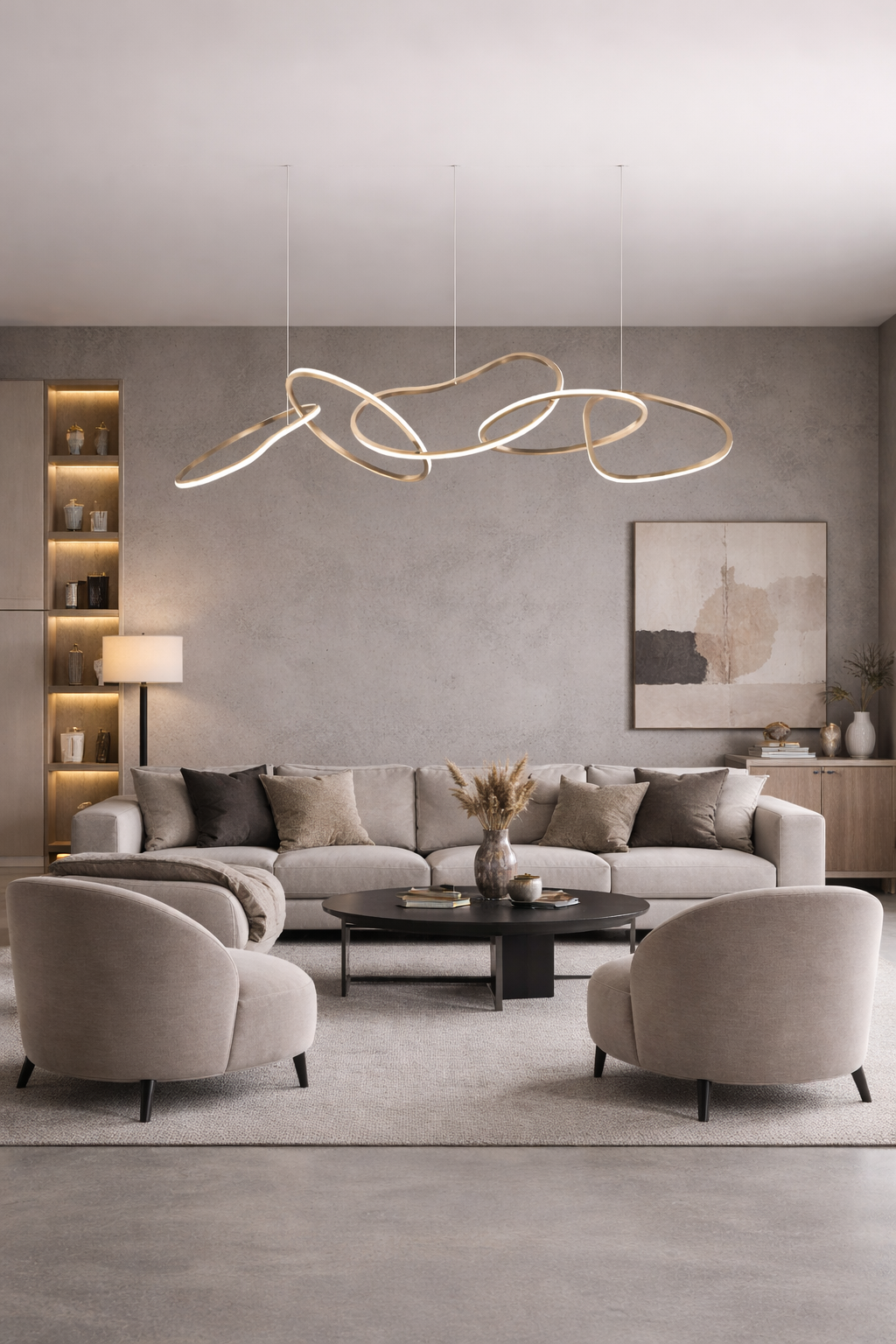 HDC 1200mm Gold Finish Modern 5 Rings LED Chandelier Light for Dining & Living Room