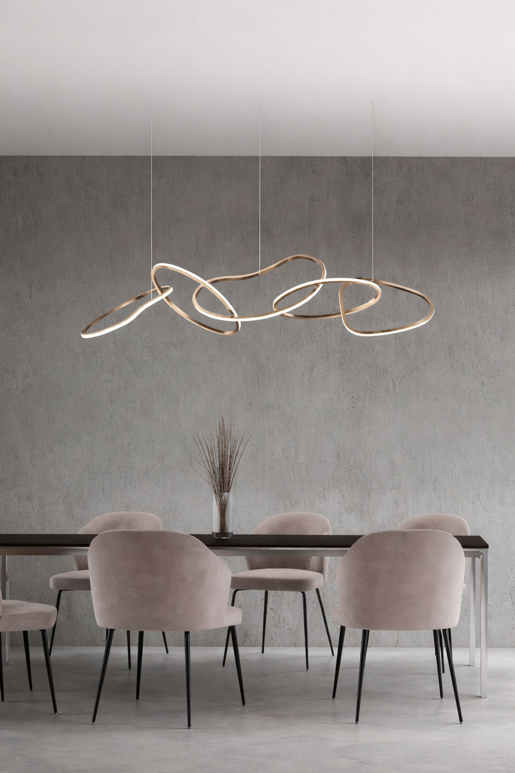 HDC 1200mm Gold Finish Modern 5 Rings LED Chandelier Light for Dining & Living Room