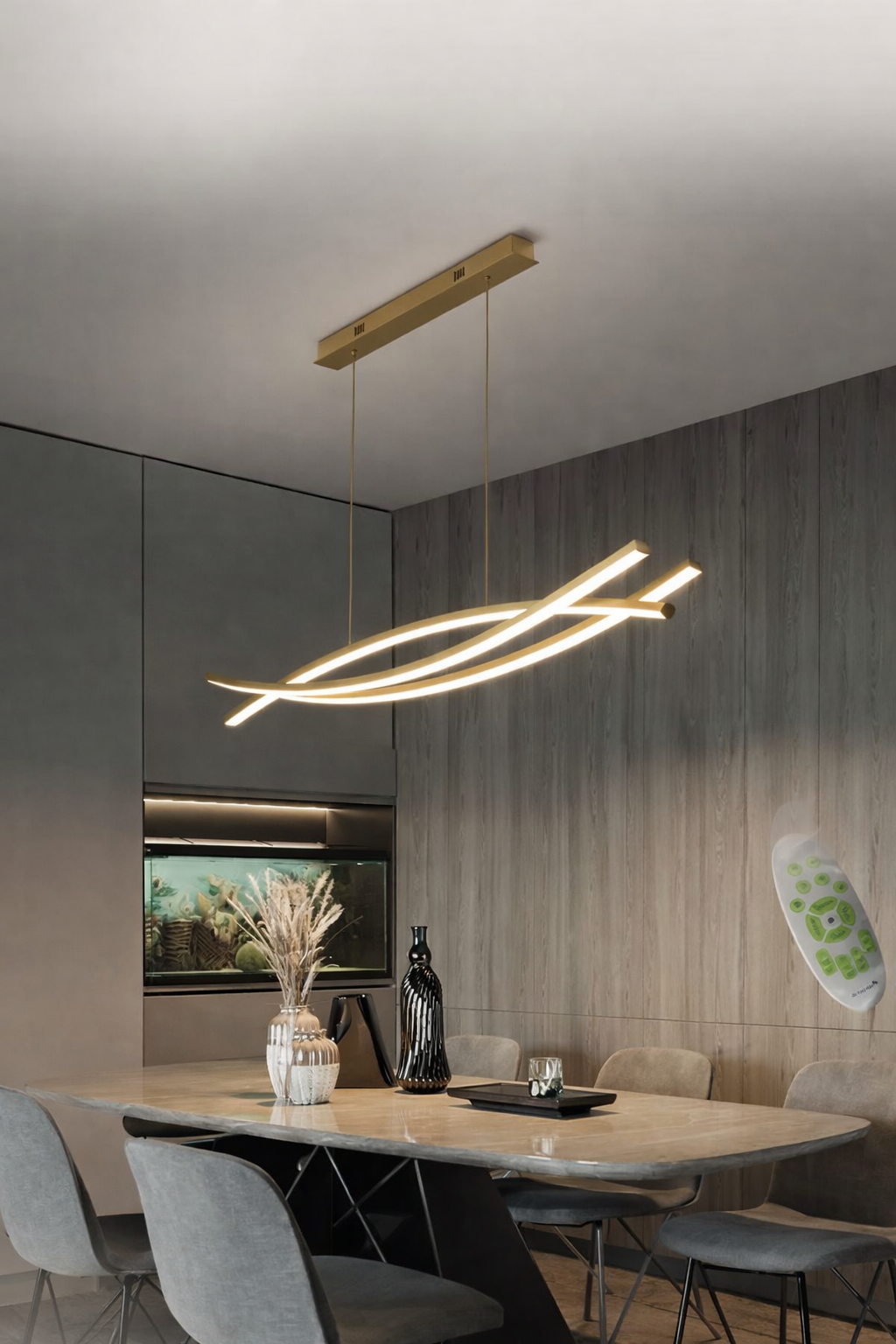HDC Modern Wave Gold LED Chandelier Light for Dining & Living Spaces