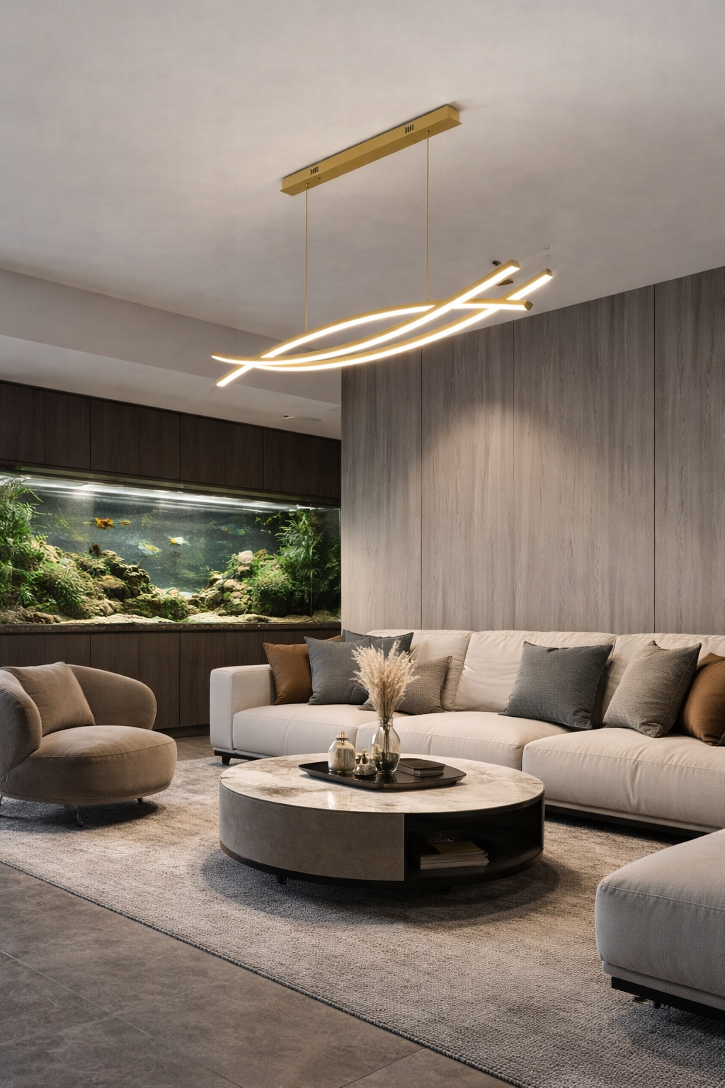 HDC Modern Wave Gold LED Chandelier Light for Dining & Living Spaces